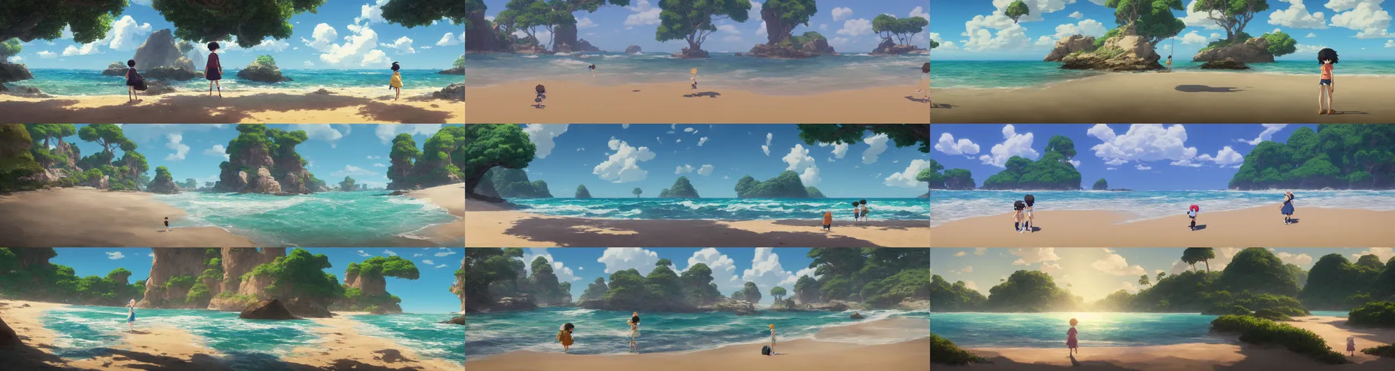 Prompt: a wholesome animation key shot of a cute empty beach, studio ghibli, pixar and disney animation, sharp, rendered in unreal engine 5, anime key art by greg rutkowski, bloom, dramatic, dynamic lighting