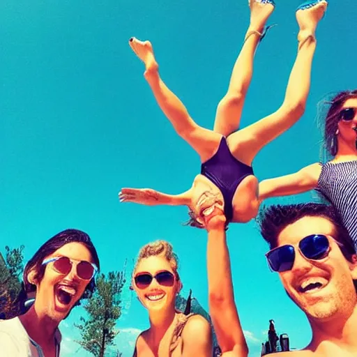 Prompt: instagram filter 2015 summer vibes friend group photo