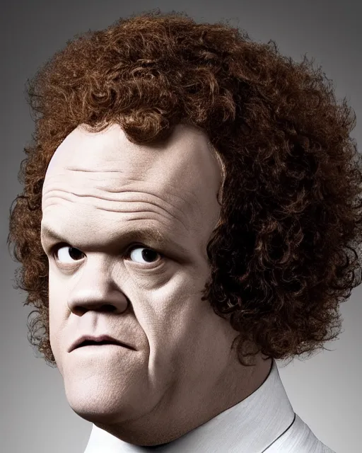 Prompt: portait photo of john c reilly's head with wig made of cauliflower