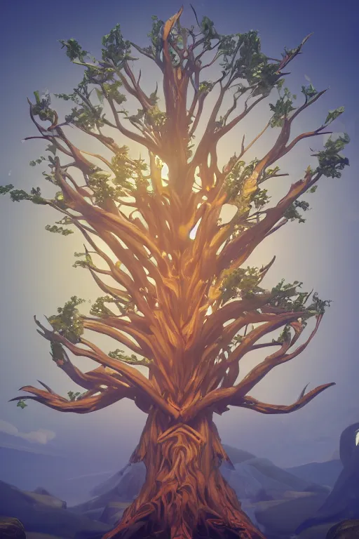 Prompt: Yggdrasil the tree of life, trending on artstation, stylized, unreal engine, stylized, andgular, symmetrical