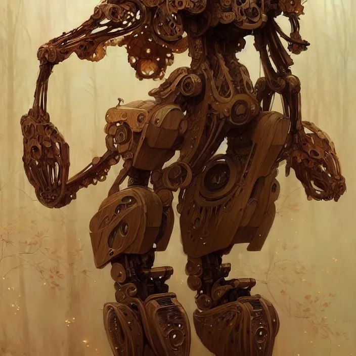 Image similar to organic wooden mech, diffuse lighting, fantasy, intricate, elegant, highly detailed, lifelike, photorealistic, digital painting, artstation, illustration, concept art, smooth, sharp focus, art by john collier and albert aublet and krenz cushart and artem demura and alphonse mucha