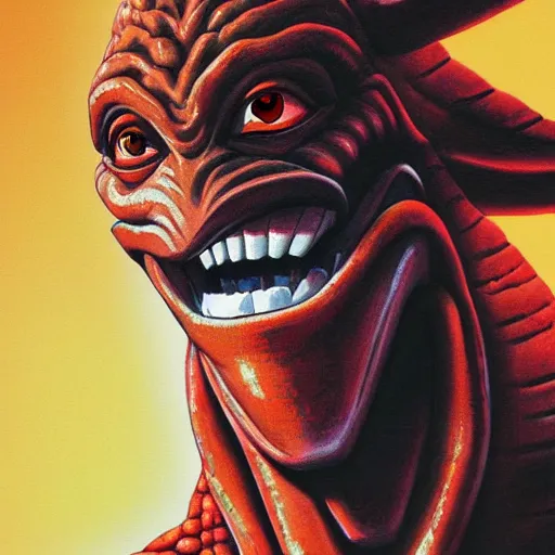 Image similar to portrait painting of jar jar binks, art by akira toriyama, 4 k, dragon ball artstyle, cel shaded, highly detailed, epic lighting