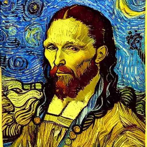 Image similar to portrait of Da Vinci in the style of Van Gogh