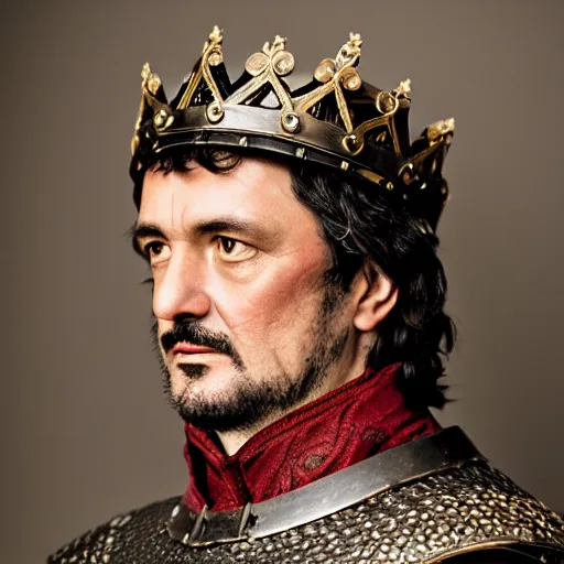 Prompt: richard iv the roman king photo, real human, soft studio lighting, 6 0 mm lens in full armor, cashmere hairs