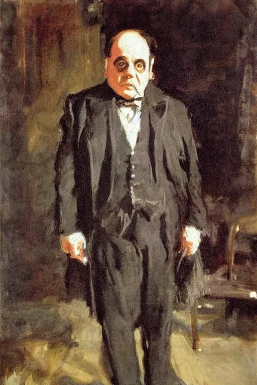 Image similar to portrait of a hulking herculean danny devito as a gentleman wearing an edwardian suit and top hat by walter sickert, john singer sargent, and william open