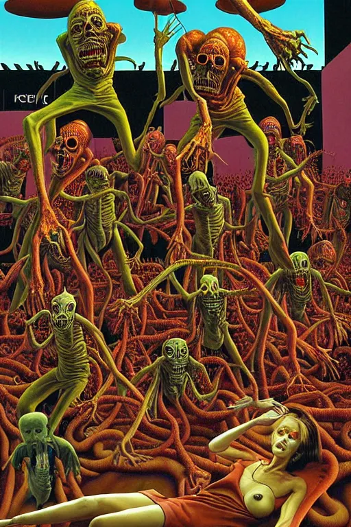 Image similar to a hyperrealistic painting of a parasite vampire invasion at the shopping mall, by chris cunningham and richard corben, highly detailed, vivid color,
