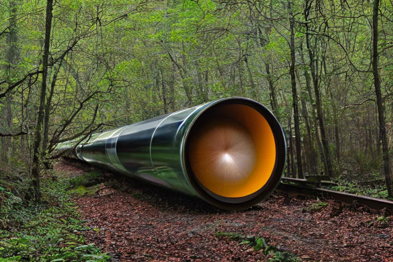 Image similar to long chromet tube, photograph captured in the woods