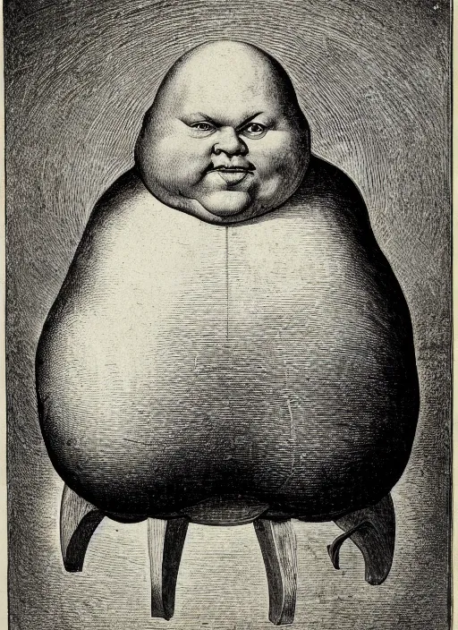 Prompt: 1 8 0 0 s style full body detailed photograph of silly fat and round humpty dumpty with jack black facial expression, realistic, hieronymus bosch