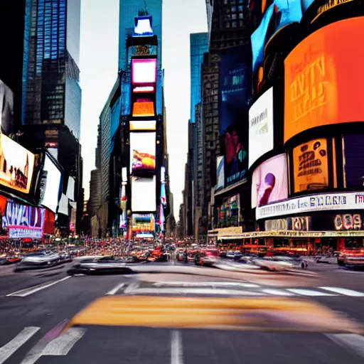 Image similar to a still of a giraffe stand in the intersection at times square. motion blur