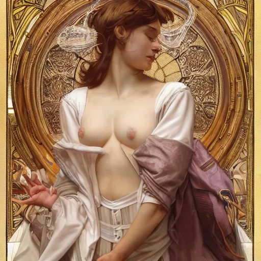 Image similar to photography of a pope making touching a sensual woman in a bedroom, deep focus, intricate, elegant, highly detailed, digital painting, artstation, concept art, matte, sharp focus, illustration, art by artgerm and greg rutkowski and alphonse mucha