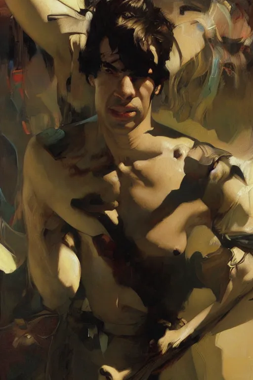 Prompt: nathan fielder, motion lines, action lines, painting by'phil hale '!!! gaston bussiere, craig mullins, greg rutkowski, alphonse mucha,