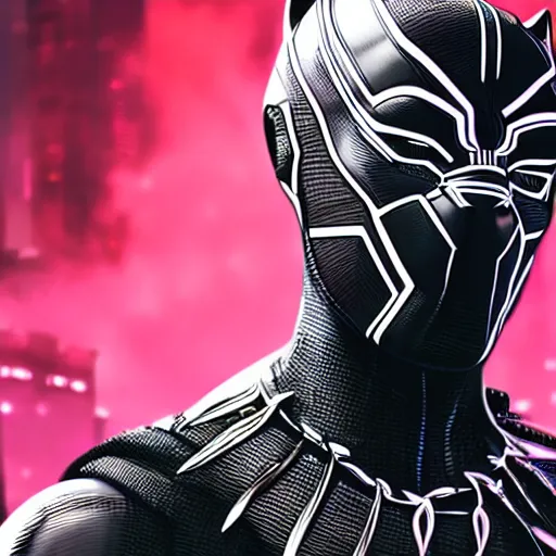 Image similar to a close up shot of Cyberpunk Black Panther, Neon, Cyborg, Cinematic, Epic, 8K,