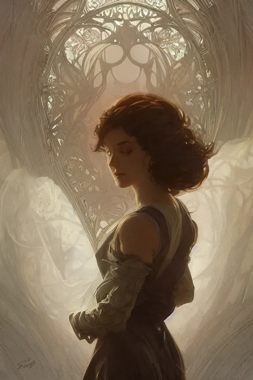 Image similar to all we are and all we know are memories, fog, volumetric lighting, intricate, elegant, highly detailed, digital painting, artstation, concept art, smooth, sharp focus, art nouveau, art by artgerm and greg rutkowski and alphonse mucha