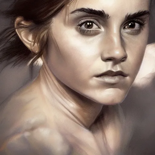 Image similar to Very funny Emma Watson looking like an old monkey, colorful painting on grey scale face, powerful , magic, thunders, dramatic lighting, intricate, wild, highly detailed, digital painting, artstation, concept art, smooth, sharp focus, illustration, art by artgerm and greg rutkowski and alphonse mucha, footage