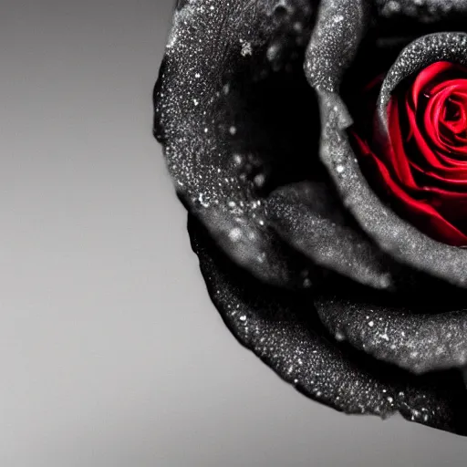 Prompt: a higly detailed close - up photograph of a black rose with blood dripping from it's petals, sigma 7 5 mm, high dof, studio lighting, dramatic light, masterpiece, artstation, 4 k, 8 k, zbrush