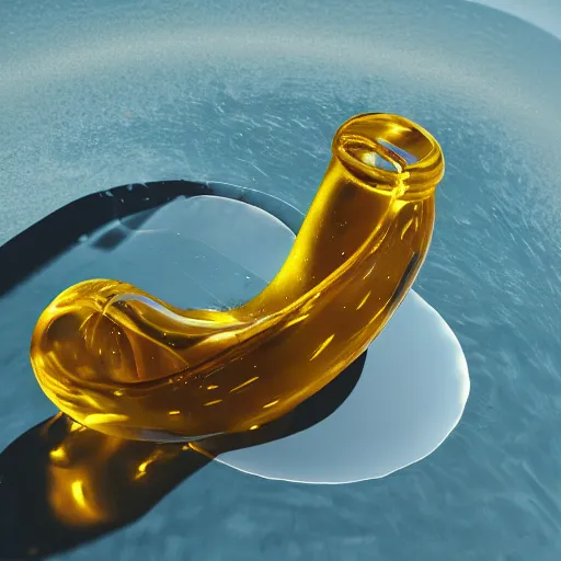 Image similar to klein bottle filled with honey surrounded by dark water with floating flower petals, octane render, trending on artstation, product photography