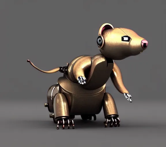 Image similar to futuristic steampunk ferret - shaped robot, steam - powered 3 d render ferret - shaped mechanical robot