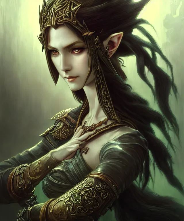 Image similar to dark fantasy, link legend of Zelda twilight Princess portrait, dark surrealist , fantasy, intricate, elegant, highly detailed, digital painting, artstation, concept art, smooth, sharp focus, illustration, art by artgerm and greg rutkowski and alphonse mucha