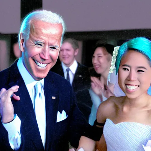 Image similar to joe biden hatsune miku wedding archival photograph news photograph colorized