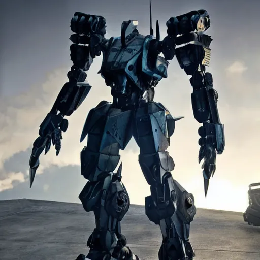 Image similar to cinematic still in ps 5 armoredcore 6 and real steel movie and westworld and pacific rim movie, one slim full body ornate humanoid armored core mega mech by fujioka kenki and by mamoru nagano