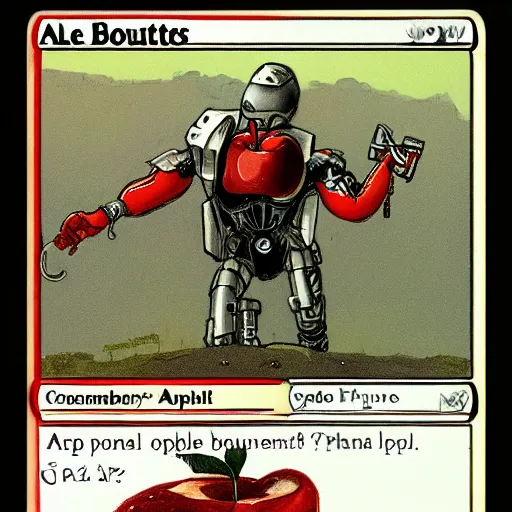 Prompt: a cyborg apple bounty hunter