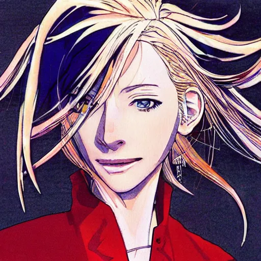 Image similar to An anime image of cate blanchett ,by Katsuhiro Otomo