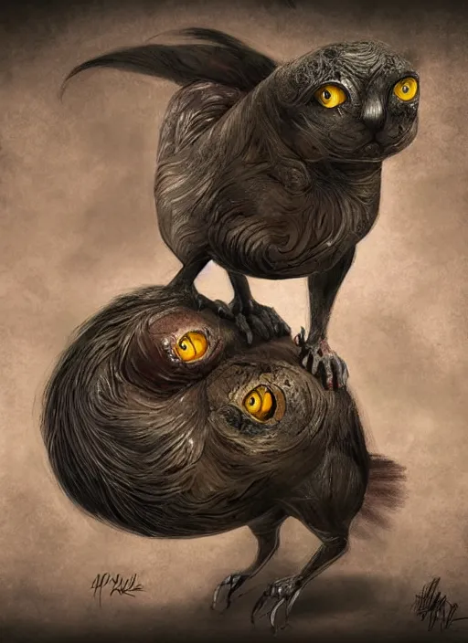 Prompt: hideous cat pigeon chimera, digital art, painting, soft lighting, horror, abomination, detailed, realistic