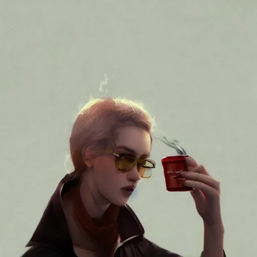 Image similar to drowning past regrets in tea and cigarettes, artstation, cgsociety