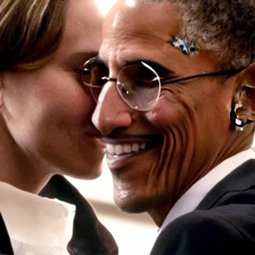 Prompt: barack obama breaking up with his lover steve jobs, strained relationship, breakup, heartbreak, end of a 9 - year marriage. still from a film by david lynch