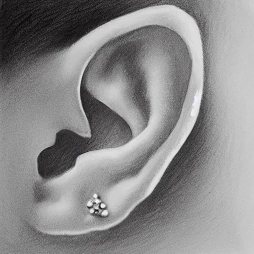 Prompt: “pencil sketch of an ear with an earring on the lobe, melancholic”