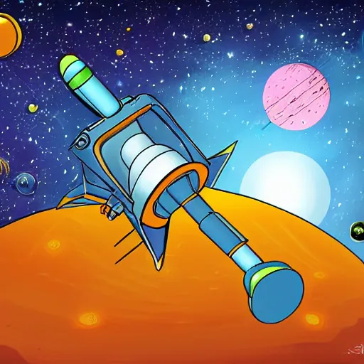 Prompt: space probe near asteroid, cartoon style, highly detailed