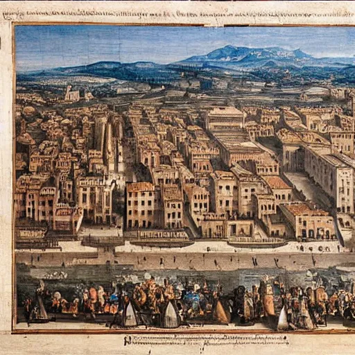 Prompt: the view of a city by girolamo da catignola, 1 5 2 0, architectural painting