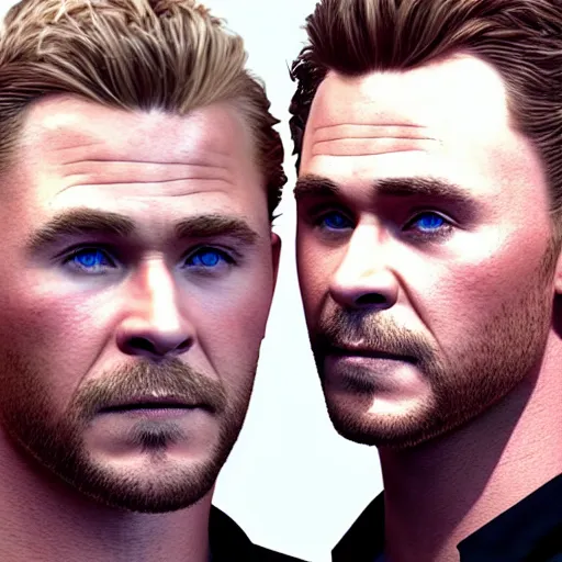 Prompt: Chris Hemsworth and Tom Hiddleston crossbreed, rendered in 3D by Xie Boli, trending on artstation, 4k, 8k, photorealistic imagery, photorealistic details, intricate, highly detailed