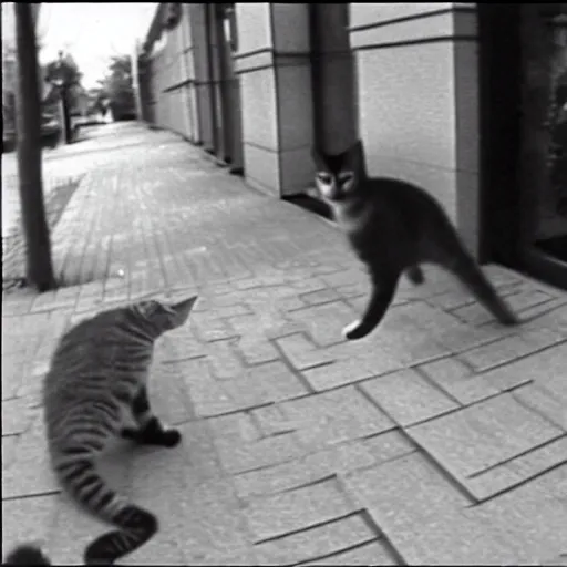 Image similar to security cam footage of a cat robbing a bank