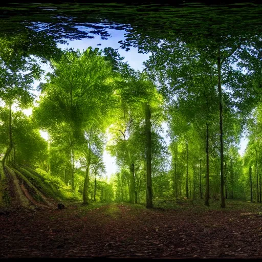 Image similar to 360 degree photo of a lush forest in France, 8k, award-winning