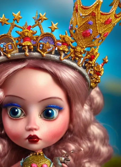 Image similar to highly detailed closeup, profile portrait of a tin toy fairytale princess wearing a crown, bikini, unreal engine, nicoletta ceccoli, mark ryden, earl norem, lostfish, global illumination, detailed and intricate environment
