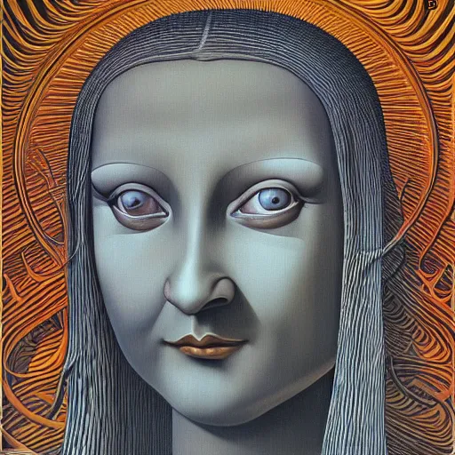 Image similar to monalisa by jacek yerka, alex gray, zdzisław beksiński, dariusz zawadzki, jeffrey smith and h.r. giger, oil on canvas, 8k highly professionally detailed, trending on artstation