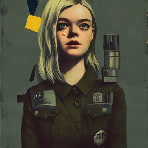 Prompt: Elle Fanning in the world of Fallout 3 picture by Sachin Teng, asymmetrical, dark vibes, Realistic Painting , Organic painting, Matte Painting, geometric shapes, hard edges, graffiti, street art:2 by Sachin Teng:4