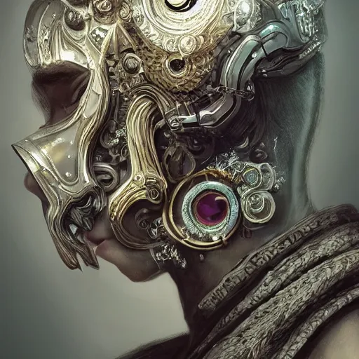 Image similar to Very very very very highly detailed epic photo of face with venetian mask, intricate, dystopian, sci-fi, extremely detailed, digital painting, artstation, concept art, smooth, sharp focus, illustration, intimidating lighting, incredible art by Artgerm and Anton Pieck