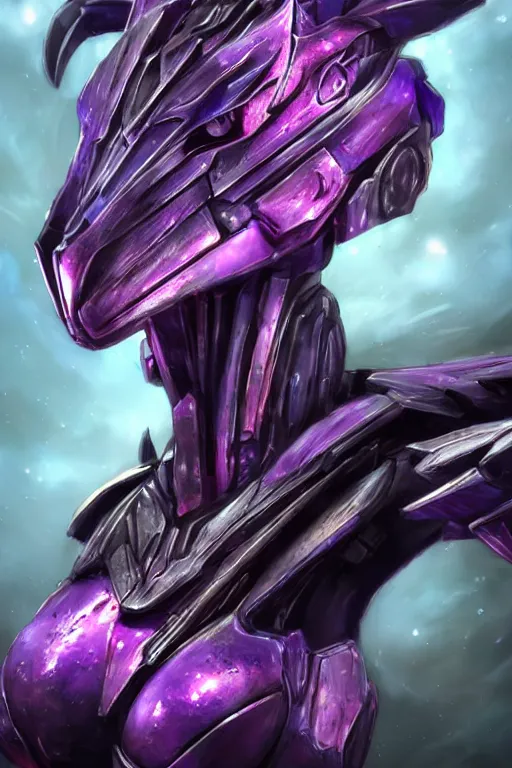 Image similar to bust shot, hyperdetailed realistic elegant beautiful stunning giant robot mecha hot female goddess dragon, sharp spines, sharp metal ears, smooth purple eyes, smooth fuschia skin, smooth silver armor, nebula size, space, epic proportions, epic scale, macro giantess, warframe, destiny, furry, dragon art, goddess art, giantess art, furaffinity, octane