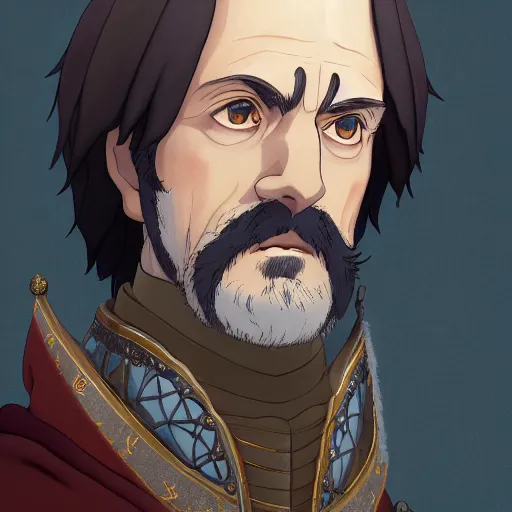 Prompt: portrait of a medieval old king, peter the great, artstation, cartoon, elegant, highly detailed, digital painting, masterpiece art by ghibli!, makoto shinkai!, bluth!, fujita goro!, giraud!, ghailan!, akihiko yoshida!, fadeev! 8 k