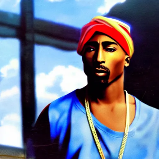 Image similar to Tupac Shakur, screenshot from a 2012s anime