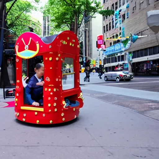 Image similar to a kiddie ride that is coin operated on the sidewalk in nyc