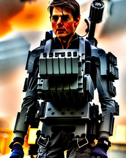 Prompt: tom cruise in edge of tomorrow, hyperrealism, editorial