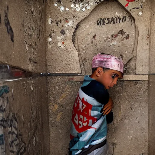 Image similar to picture of palestina boys criend in mother tomb, image upscaler, hyperrealistic, very details, hd image, 4 k, pulitzer award winner