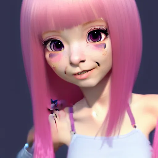 Image similar to A portrait of Nikki from Shining Nikki and Love Nikki, a cute 3d cgi toon young woman with long light pink hair, full bangs, hazel eyes, full round face, light makeup, pale skin, Chinese heritage, medium shot, mid-shot, hyperdetailed, 8k, trending on artstation, as a Pixar character