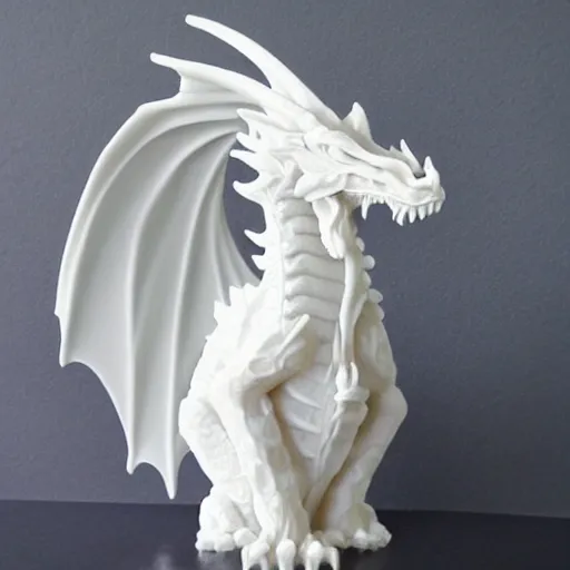 Prompt: photo of white soap sculpture of a dragon, photo realistic, indoor, minimalism,