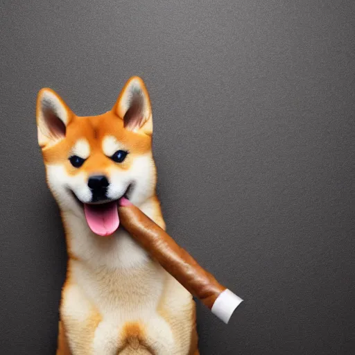 Prompt: shiba inu smoking a cigar, white background, photo - realistic, coherent, symmetrical