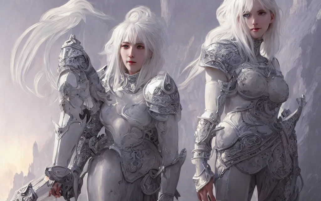 Image similar to portrait white hair knights of zodiac girl, matt white ice color armor, in ruined agora of athens, ssci - fi and fantasy, intricate and very very beautiful and elegant, highly detailed, digital painting, artstation, concept art, frostbite engine, smooth and sharp focus, illustration, art by tian zi and wlop and alphonse mucha