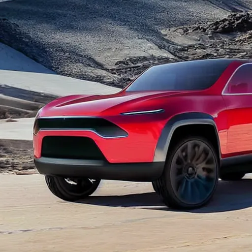 Prompt: A Pickup truck designed and produced by Tesla in the production year of 2022, promotional photo